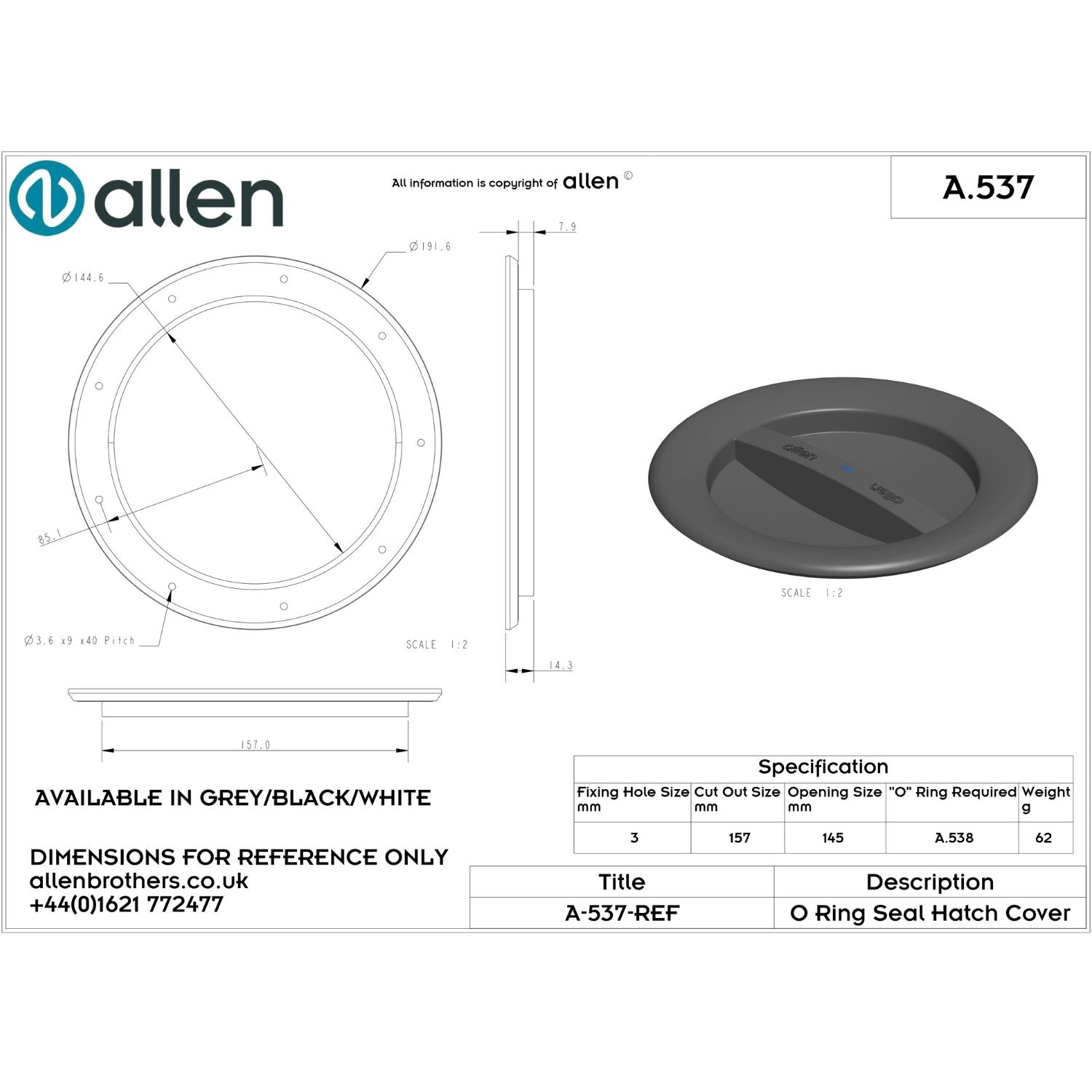 Allen Inspektionslucka Vit 147mm
