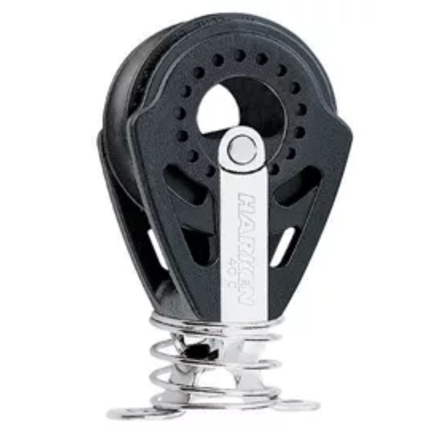 Harken 40mm Carbo Enkelblock stående, Fjäder och Bygel