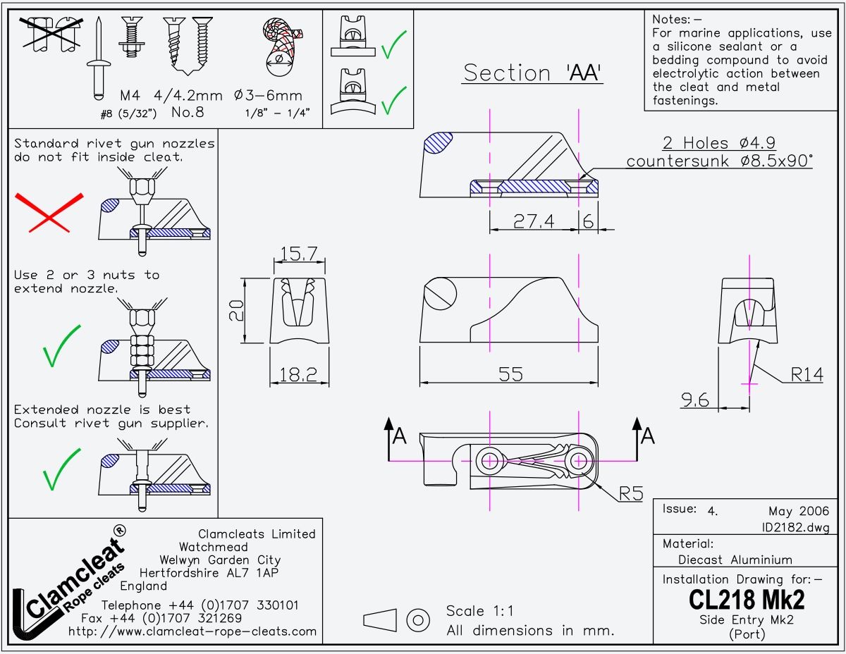 Clamcleat Racing Mk2 Spinnackercleat, Babord