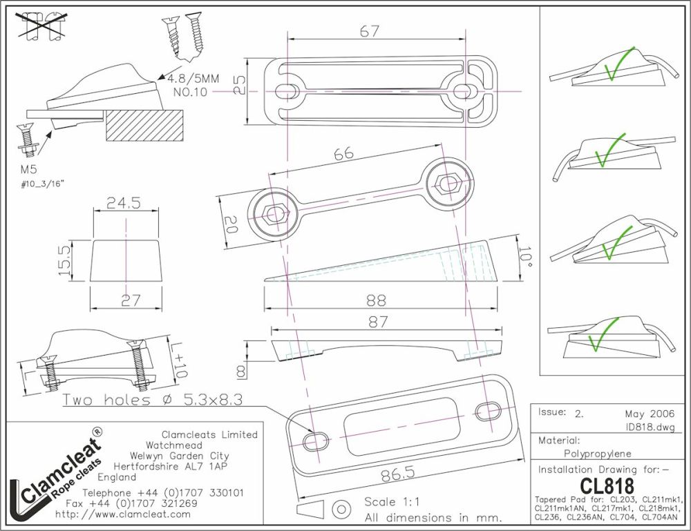 Clamcleat Vinkel för Cl203,236,704 & Mk1 Junior cleats