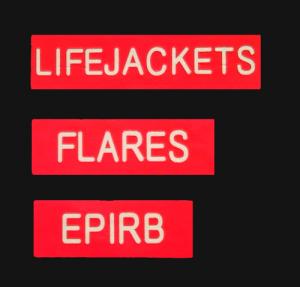 Glowfast Etikett 3-pack 'Lifejackets, Flares, Epirb'