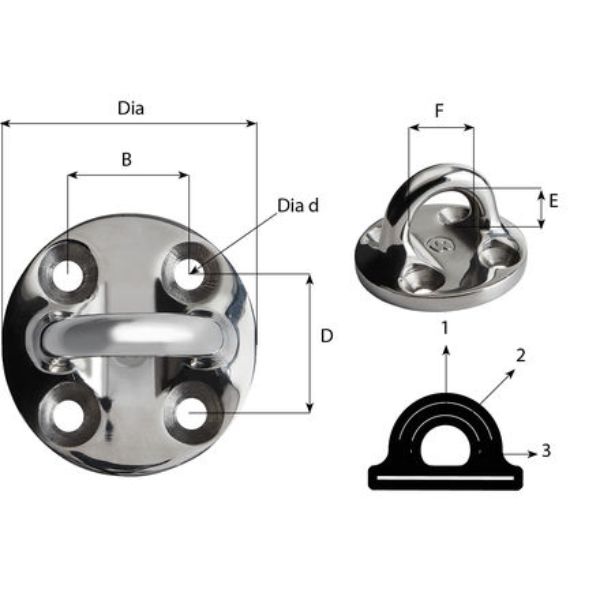 Wichard Fast Padeye Rund 57mm M6