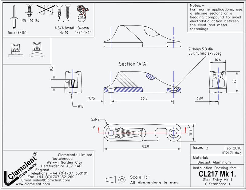 Clamcleat Racing Mk1 Spinnackercleat, Styrbord