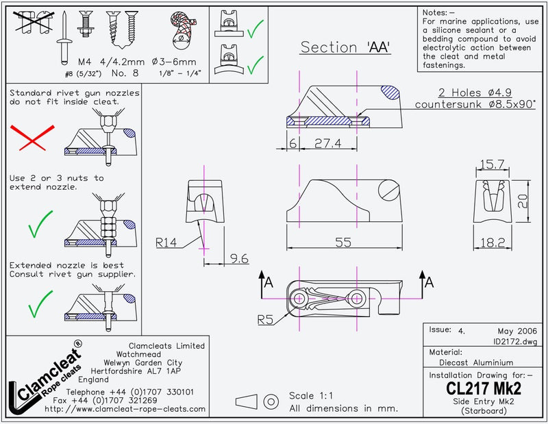 Clamcleat Racing Mk2 Spinnackercleat, Styrbord